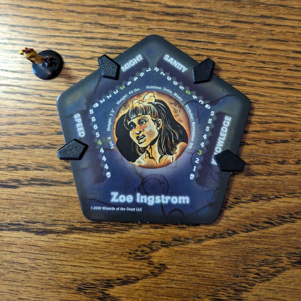 Character tile with clips to mark ability scores